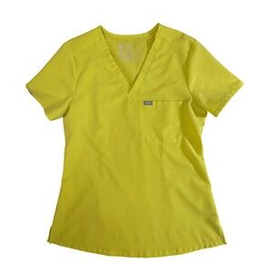 FIGS Casma Scrub Top Womens Small Neon Lime Green V-Neck Technical  Chartreuse
